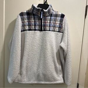 Vera Bradley teddy bear womens 2xl White and Black Quilted Zip-Up Sweater